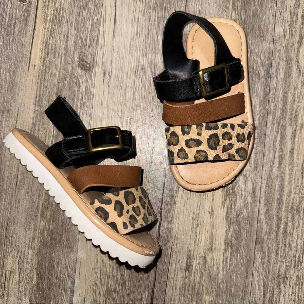 Old Navy Kids Sandals with Leopard Print and Black Straps